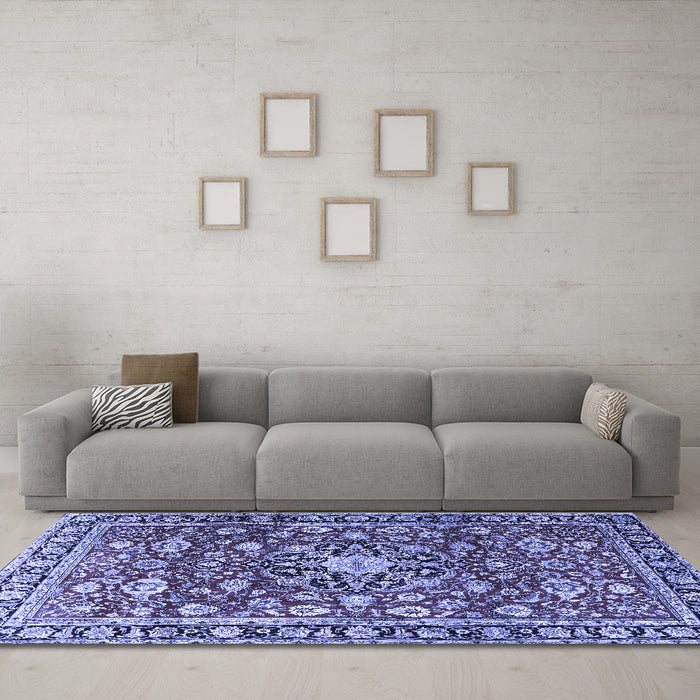 Machine Washable Persian Blue Traditional Rug in a Living Room, wshtr3679blu
