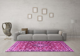 Machine Washable Persian Pink Traditional Rug in a Living Room, wshtr3679pnk