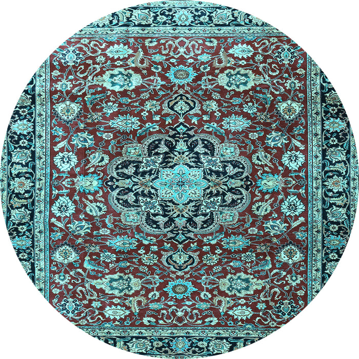 Round Machine Washable Persian Light Blue Traditional Rug, wshtr3679lblu