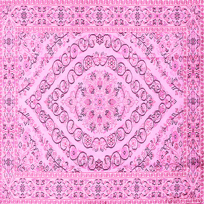 Square Machine Washable Medallion Pink Traditional Rug, wshtr367pnk