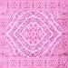 Square Machine Washable Medallion Pink Traditional Rug, wshtr367pnk