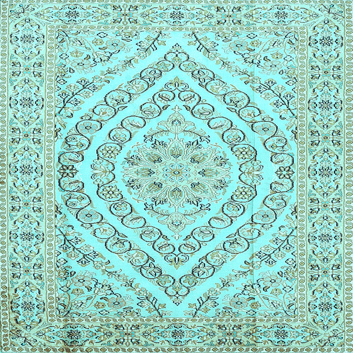 Square Machine Washable Medallion Light Blue Traditional Rug, wshtr367lblu