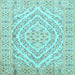 Square Machine Washable Medallion Light Blue Traditional Rug, wshtr367lblu