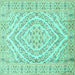 Square Machine Washable Medallion Turquoise Traditional Area Rugs, wshtr367turq