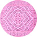 Round Machine Washable Medallion Pink Traditional Rug, wshtr367pnk