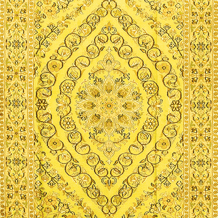 Machine Washable Medallion Yellow Traditional Rug, wshtr367yw