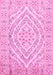 Machine Washable Medallion Pink Traditional Rug, wshtr367pnk