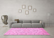 Machine Washable Medallion Pink Traditional Rug in a Living Room, wshtr367pnk