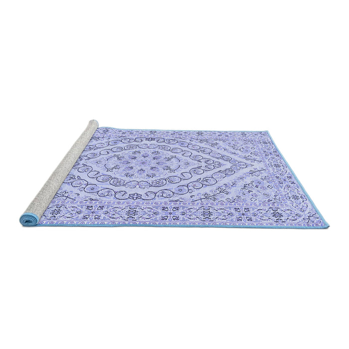 Sideview of Machine Washable Medallion Blue Traditional Rug, wshtr367blu