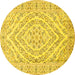 Round Machine Washable Medallion Yellow Traditional Rug, wshtr367yw