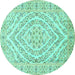 Round Machine Washable Medallion Turquoise Traditional Area Rugs, wshtr367turq