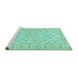 Sideview of Machine Washable Medallion Turquoise Traditional Area Rugs, wshtr367turq