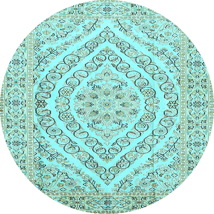 Round Machine Washable Medallion Light Blue Traditional Rug, wshtr367lblu