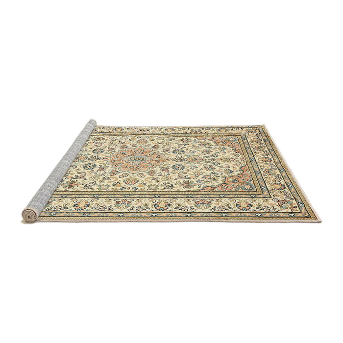 Sideview of Machine Washable Traditional Khaki Gold Rug, wshtr368