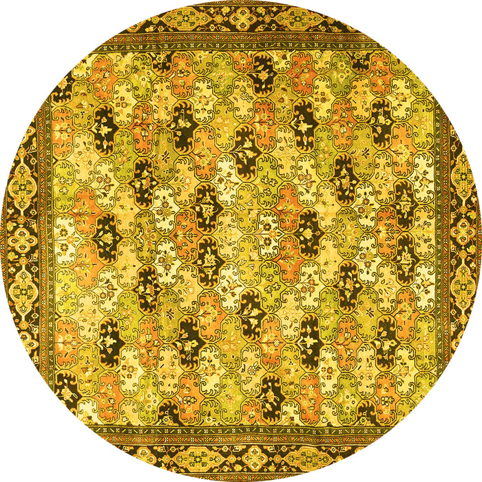 Round Persian Yellow Traditional Rug, tr3680yw
