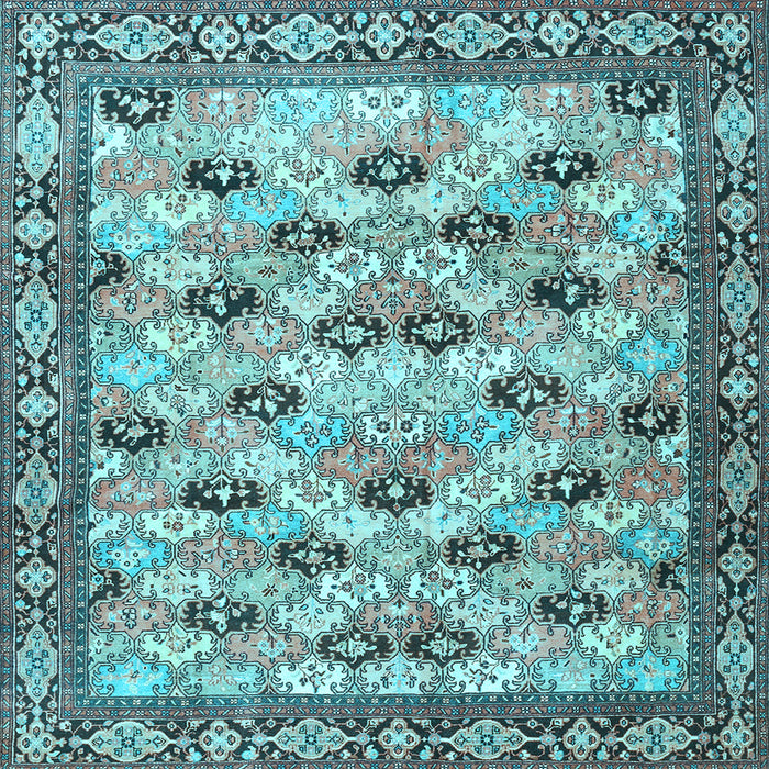 Square Machine Washable Persian Light Blue Traditional Rug, wshtr3680lblu