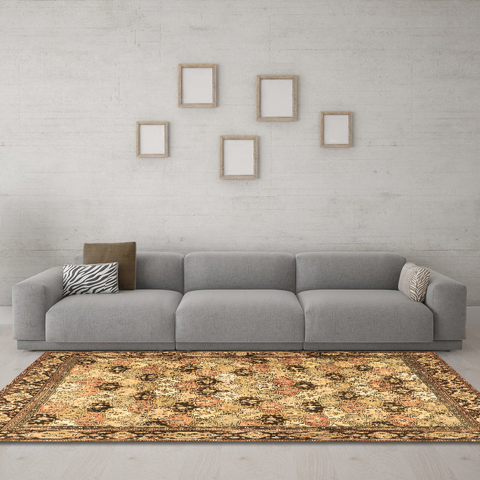 Machine Washable Persian Brown Traditional Rug in a Living Room,, wshtr3680brn