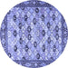 Round Machine Washable Persian Blue Traditional Rug, wshtr3680blu