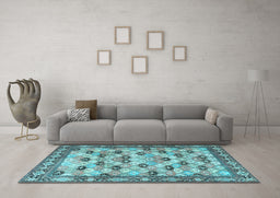 Machine Washable Persian Light Blue Traditional Rug in a Living Room, wshtr3680lblu