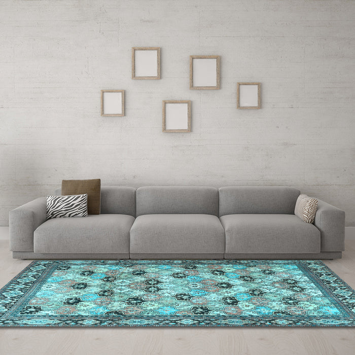Machine Washable Persian Light Blue Traditional Rug in a Living Room, wshtr3680lblu