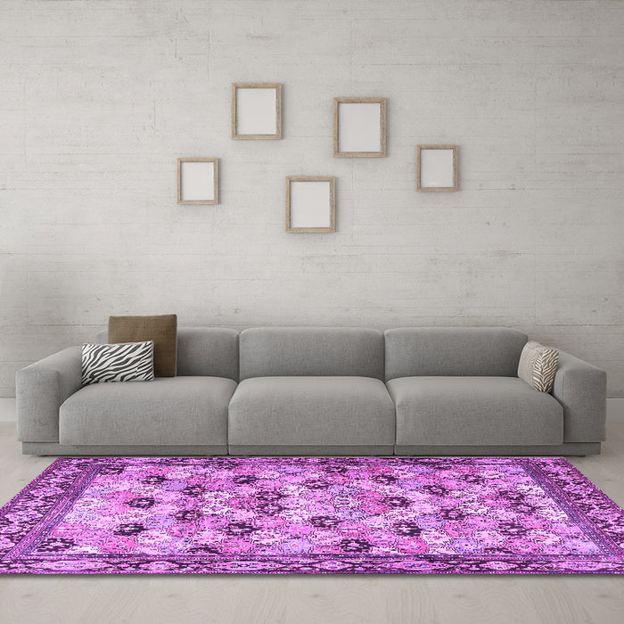 Machine Washable Persian Purple Traditional Area Rugs in a Living Room, wshtr3680pur