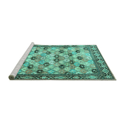 Sideview of Machine Washable Persian Turquoise Traditional Area Rugs, wshtr3680turq