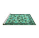 Sideview of Machine Washable Persian Turquoise Traditional Area Rugs, wshtr3680turq