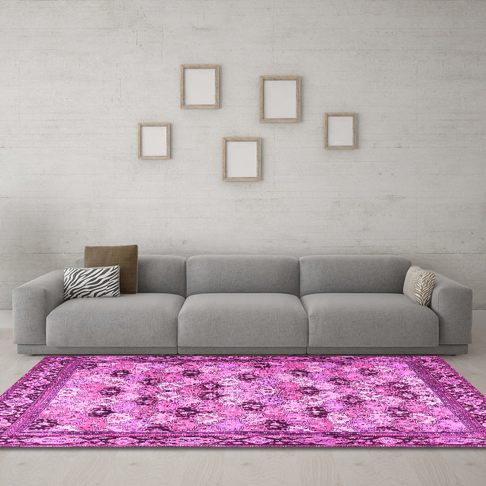 Machine Washable Persian Pink Traditional Rug in a Living Room, wshtr3680pnk