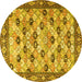 Round Machine Washable Persian Yellow Traditional Rug, wshtr3680yw