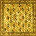 Square Machine Washable Persian Yellow Traditional Rug, wshtr3680yw