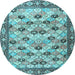 Round Machine Washable Persian Light Blue Traditional Rug, wshtr3680lblu