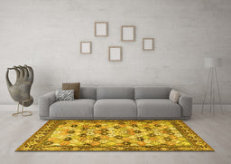 Machine Washable Persian Yellow Traditional Rug in a Living Room, wshtr3680yw