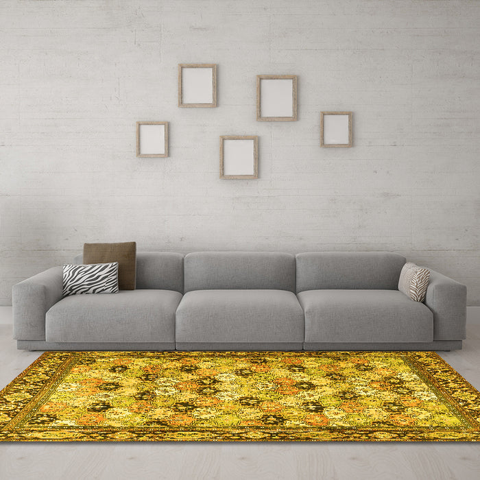 Machine Washable Persian Yellow Traditional Rug in a Living Room, wshtr3680yw