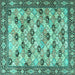 Square Machine Washable Persian Turquoise Traditional Area Rugs, wshtr3680turq