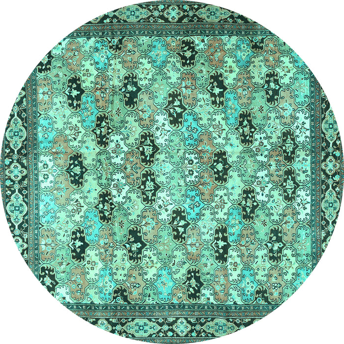 Round Machine Washable Persian Turquoise Traditional Area Rugs, wshtr3680turq