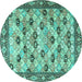 Round Machine Washable Persian Turquoise Traditional Area Rugs, wshtr3680turq