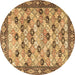 Round Machine Washable Persian Brown Traditional Rug, wshtr3680brn