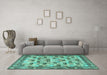 Machine Washable Persian Turquoise Traditional Area Rugs in a Living Room,, wshtr3680turq