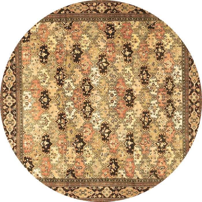 Round Persian Brown Traditional Rug, tr3680brn