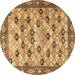 Round Persian Brown Traditional Rug, tr3680brn