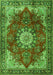 Serging Thickness of Machine Washable Persian Green Traditional Area Rugs, wshtr3681grn