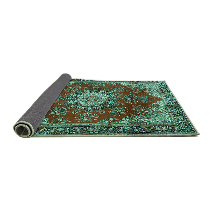 Sideview of Persian Turquoise Traditional Rug, tr3681turq