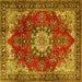 Square Machine Washable Persian Yellow Traditional Rug, wshtr3681yw