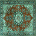 Square Machine Washable Persian Turquoise Traditional Area Rugs, wshtr3681turq