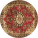 Round Machine Washable Persian Brown Traditional Rug, wshtr3681brn