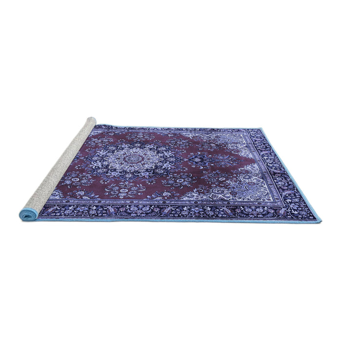 Sideview of Machine Washable Persian Blue Traditional Rug, wshtr3681blu