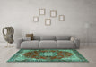 Machine Washable Persian Turquoise Traditional Area Rugs in a Living Room,, wshtr3681turq