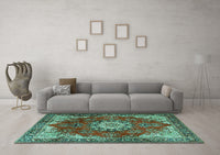 Machine Washable Persian Turquoise Traditional Rug, wshtr3681turq