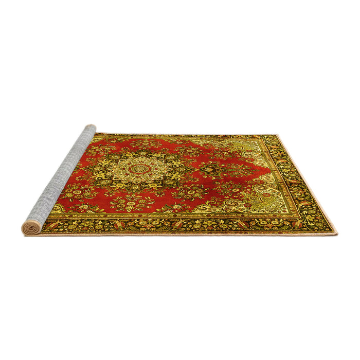 Sideview of Machine Washable Persian Yellow Traditional Rug, wshtr3681yw