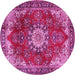 Round Machine Washable Persian Pink Traditional Rug, wshtr3681pnk